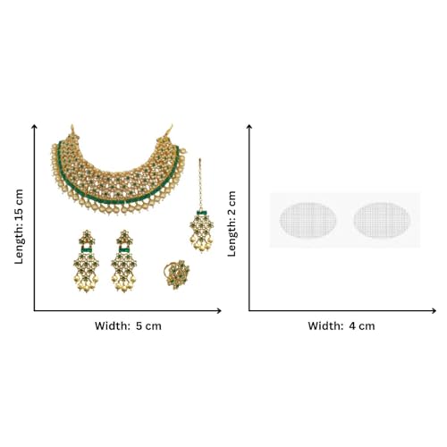 ACCESSHER Gold-Tone Choker - Pearls,Green-White Stone, With Maangtikka & Earrings With a Pair of Transparent Earring supporter sticker & Maangtikka Supporter Patch