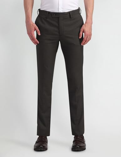 Arrow Mens Solid Grey Mid Rise Cotton Button Fitted Flat Front Slant Pocket Casual Pants (ARAITR2045_Grey_)