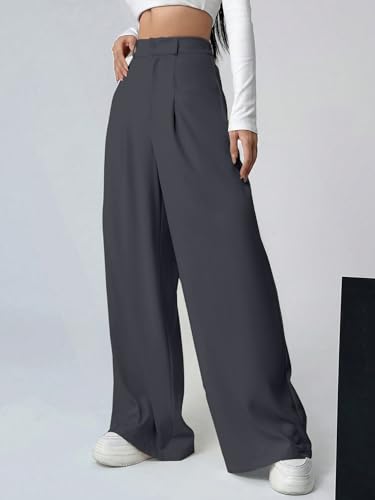 Aahwan Cgrey Solid High Waist Straight Korean Loose Pleated Wide Leg Trouser for Women's & Girl's(296-Cgrey_36)