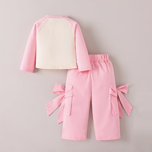 Hopscotch Girls Pink Full Sleeves 2-Pc Bow Applique Pant Set For Age (5-6 Years)
