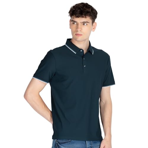 Status Quo Mens Solid Polo Collar T-Shirt | Polo Collar | Nylon Blend | Regular Fit | Navy | XL Size