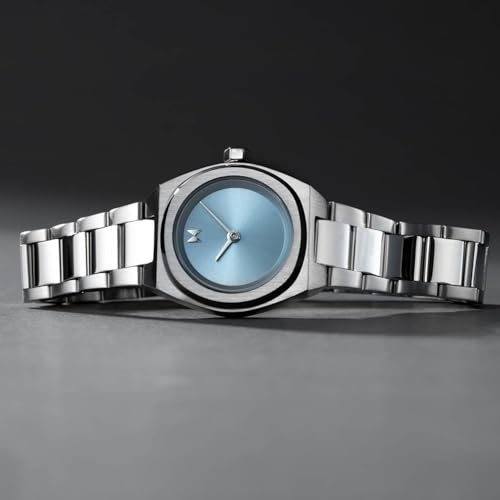 MVMT Odyssey Ii Qtz Basic Slim Light Blue Tonneau Dial Women's Analog Watch|Stainless Steel Material|Silver Color Band - 28000353