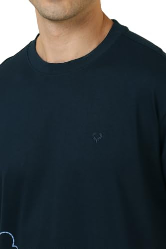 Allen Solly Men Navy Embroidered Crew Neck T-Shirt