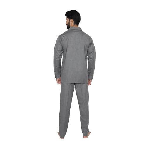 Tatwam FILAFIL Cotton RICHED with Polyester Mens Nightsuit with Fully Elastic Pajama and Buttoned Full Sleeve TOP Size-L,D.Grey
