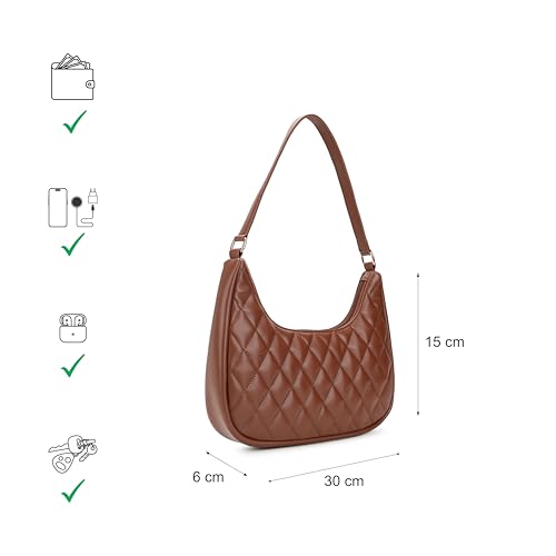 Fastrack Quilted Crush Shoulder Bag | Faux-Leather Women’s Bag | Zipper Closure with Silver Strap Accents & Utility Pockets | Gifts for Women