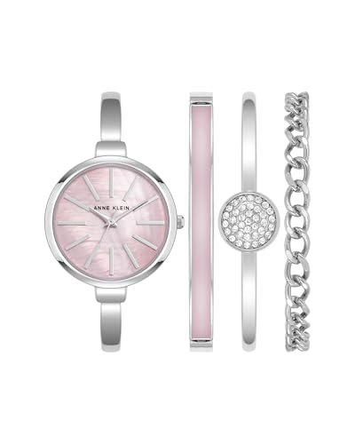 Anne Klein Women's Bangle Watch and Bracelet Set, Silver