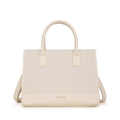 Fastrack Lattice White Satchel Bag | Faux Leather Weave Design | Triple Compartment Satchel with Center Zip Pocket & Organizer Pockets | Dual Carry Handles & Detachable Adjustable Strap