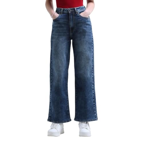 U.S. POLO ASSN. High Rise Wide Leg Jeans (UWAW24JEN158_Blue_28)
