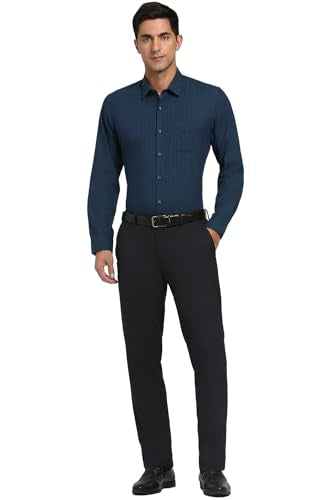 Peter England Men's Striped Regular Fit Shirt (PESFWNUBI53848_Navy