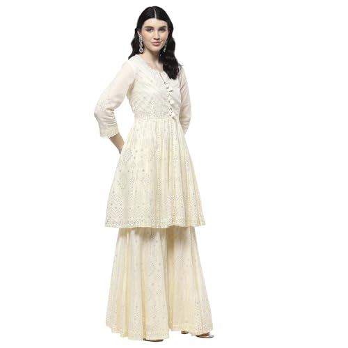 Biba Women's Cotton Kurta Set (SKDSTRA10166SS25OWHT_Off White