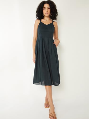 Max Women Pleated A-line Midi Dress(Green_XL)