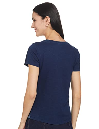 Pepe Jeans Women's Cotton Geometric Regular T-Shirt (PL504568_Indigo Small)