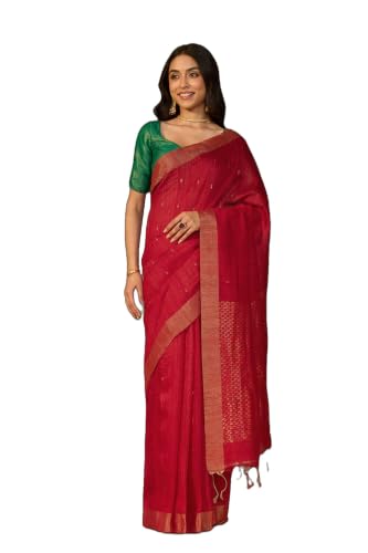 Taneira Red Woven Pure Silk Vanya Bengal SareeWith Unstitched Blouse(SAPH01AC6403-Red)