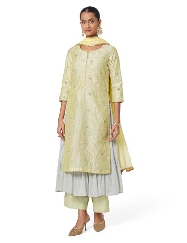 BIBA Women's Synthetic a line Salwar Suit Set (SKD651842_Lemon Yellow_2XL (42))