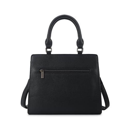 Fastrack Casual Satchel Bag with Top Zipper for Girls, Medium Size with Detachable Sling and Handheld Handles, Made with Premium Faux Leather, Black