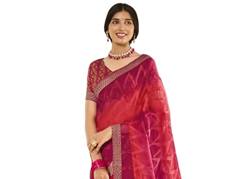 Laxmipati Pink Printed Brasso Saree for Women With Blouse Piece