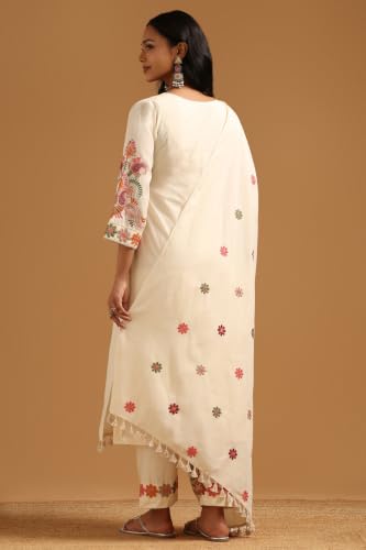Soch Womens Off White Cotton Botanical Embroidered Salwar Suit