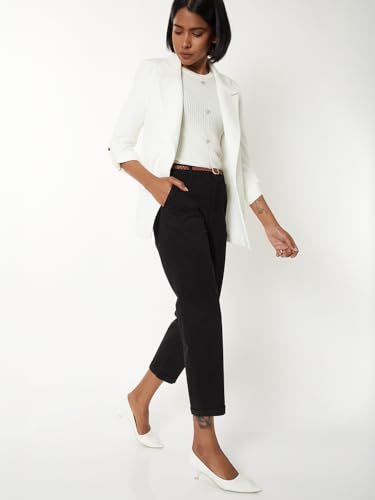 Women Solid Trousers with Braided Belt