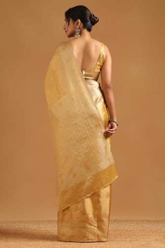 Soch Womens Gold Tissue Zari Woven Saree