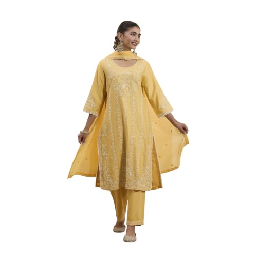 BIBA Solid Cotton Silk Straight Festive Kurta Set