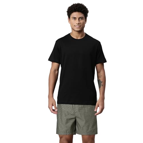 Levis' Men's Regular Fit 100% Cotton Round Neck Half Sleeve T Shirt with Checkered Boxer Shorts Set (Jet Black/Oak Check, M)