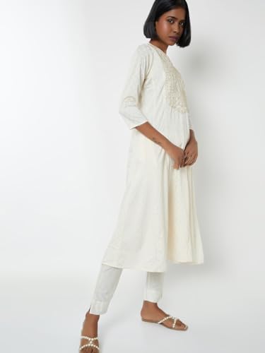 Max Women Embroidered A-line Kurta (White_XL)