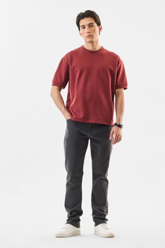 SNITCH Men Casual Jeans | Slim Fit Mid Rise Straight Leg Design | Durable Cotton Blend & Medium Stretch Fabric for Streetwear & Everyday Comfort |Charcoal Grey