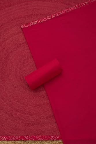 Soch Womens Fuchsia Jam Cotton Bandhani Print Unstitch Dress Material With Beads And Stones