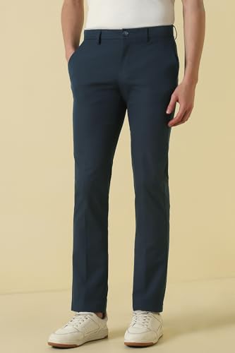 Men Navy Solid Casual Trousers