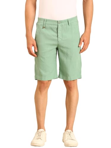 Linen Club Men's Linen Mint Green Solid Contemporary Fit Casual Shorts (Size:30)