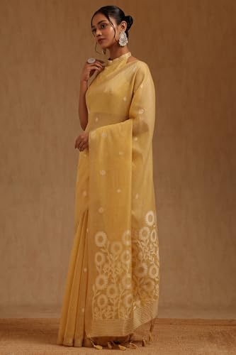 Soch Womens Yellow Chanderi Woven Design Saree