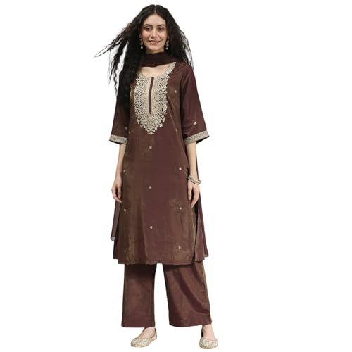 Biba Women Wine Viscose Rayon Straight Solid Kurta Set_38