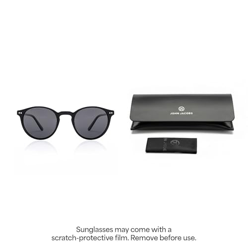 John Jacobs Full Rim Round Stylish & Premium UV Protected Sunglasses | Acetate Lines | Polarized and 100% UV Protected | Men & Women | Medium | JJ S17341