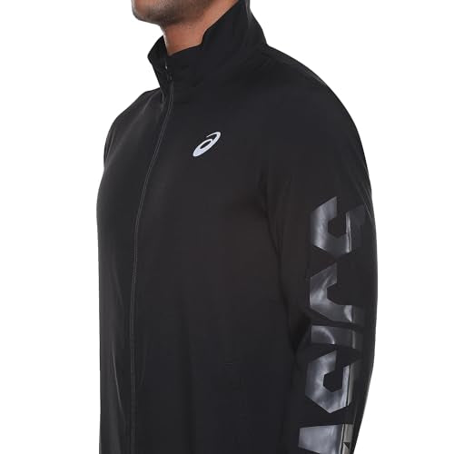 ASICS Men's Black Sleeve Print Jacket - L