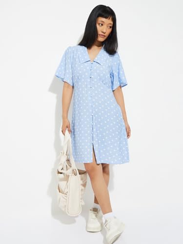 Max Alaya F x URB_N Women Printed A-line Dress (Blue_M)