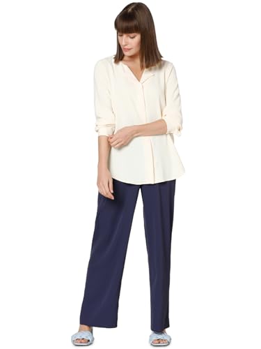 VERO MODA Women Solid Polyester Regular Fit Beige Shirt