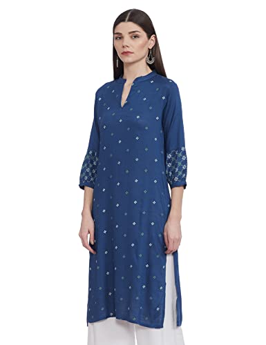 Max Women Printed Band Collar Kurta (DAWKSP22AL_Indigo_M)