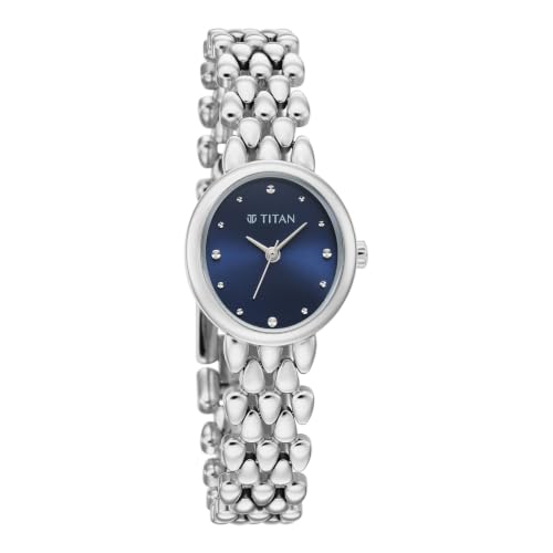 Titan Serein Quartz Analog 3Hands Display Blue Dial Silver Metal Strap Watch for Women - 95386SM01