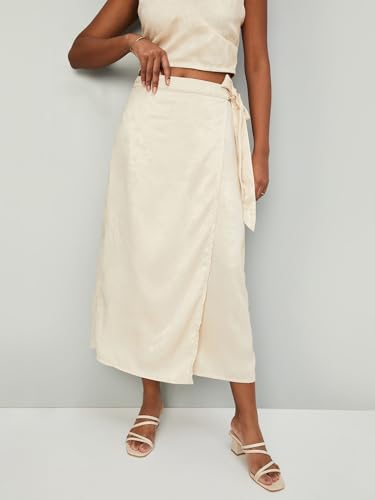 Women Shimmer Wrap Skirt_Beige_XS