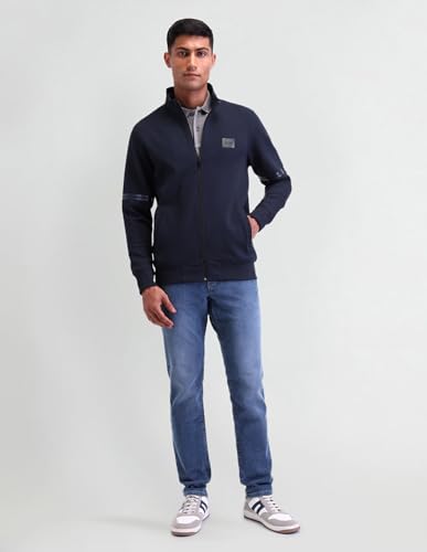 Arrow New York Mens Blue Solid High Neck Long Sleeve Casual Cotton Regular Fit Sweatshirt (ANAISS3923_Blue_S)