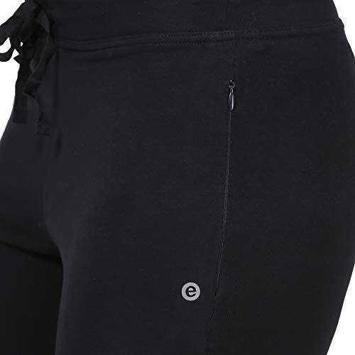 Enamor E014 Mid-Rise Straight Leg Lounge Pants for Women with Adjustable Drawstring and Zipper Pockets(E014_JET BLACK_M)