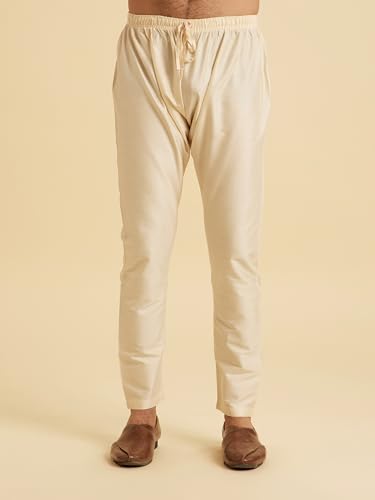 Manyavar Men's Blended Viscose Mirror Work Festive Kurta Pajama Set (Mustard,S)