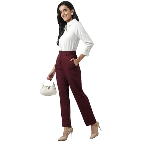 Latin Quarters Women Maroon Casual Solid High Rise Straight Trouser_S