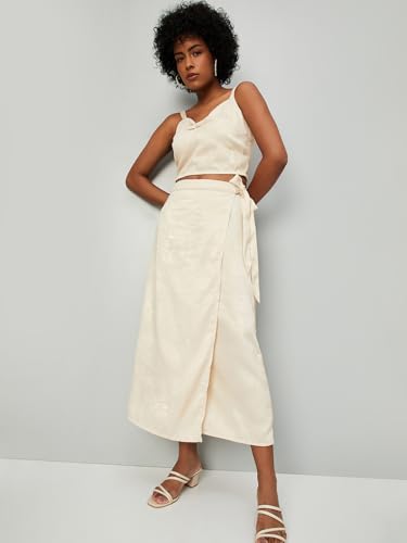 Women Shimmer Wrap Skirt_Beige_XS