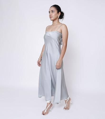 Sheux Solid Satin Backless Maxi Dress for Women & Girls – Luxe, Sultry & Timeless (L) | Ideal for Date Night Dress, Night Parties & Outing or Beach wear Pale Green