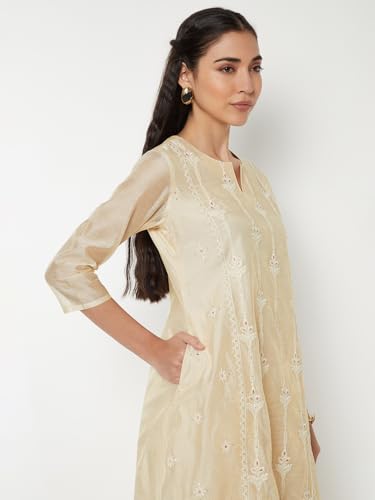 Max Women Embroidered A-line Kurta Set (Off White_XXL)