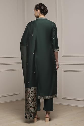 Biba Women Green Chanderi Blend Handloom Unstitched Suit Set_FREE SIZE