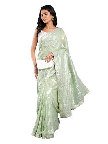 Kalyan Silks Pista Green Sequence Work Fancy Saree