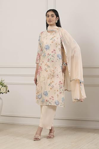 Biba Women Beige Viscose Blend Straight Suit Set_46