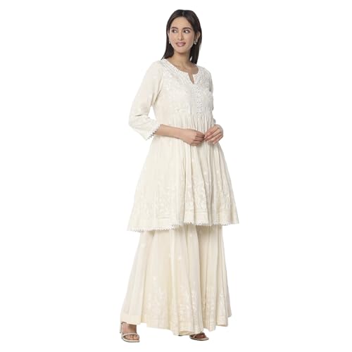 Biba Women Off White Cotton Straight Kurta Set_42